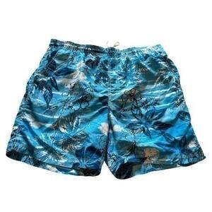 Men’s Caribbean Joe teal tropical swim trunks